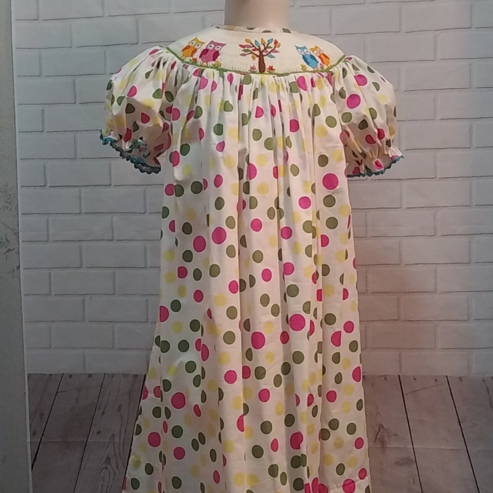 COPY - NWT owl smocked girls bishop dress